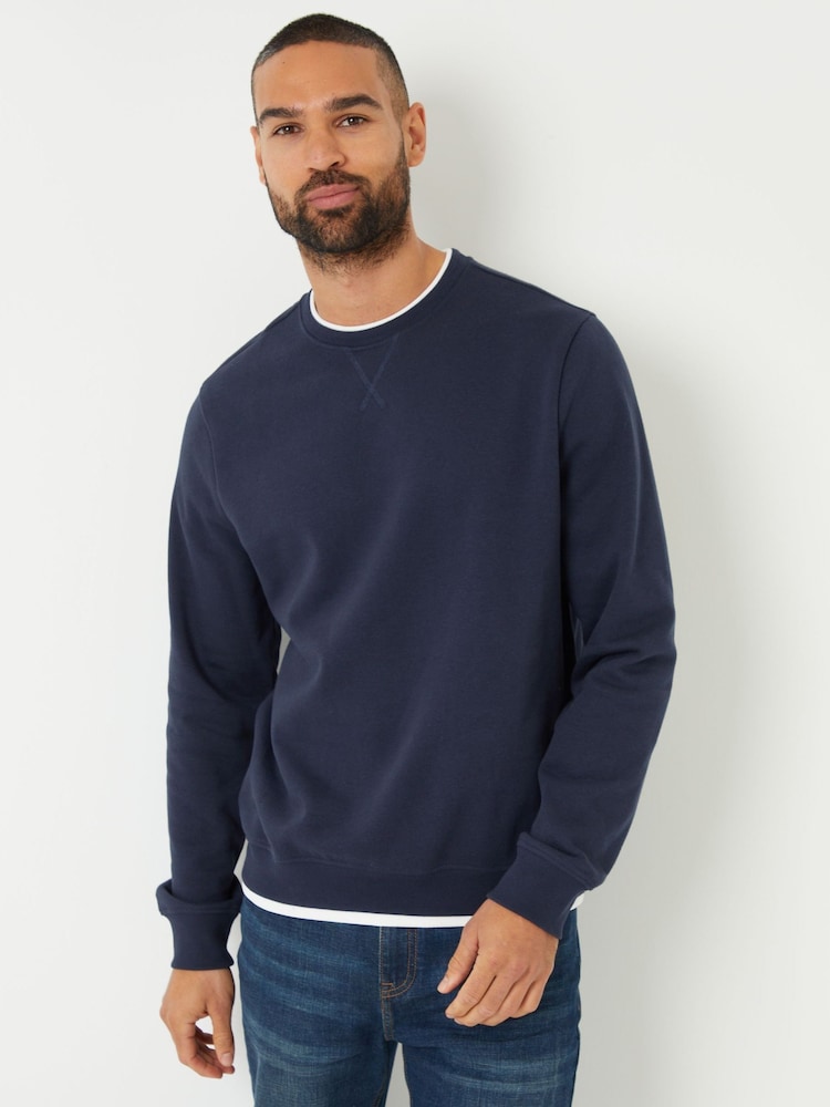 Threadbare Navy Mock Crew Neck Sweatshirt - Image 1 of 4