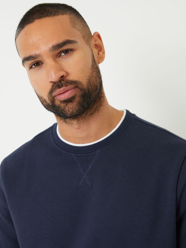 Threadbare Navy Mock Crew Neck Sweatshirt - Image 4 of 4