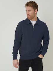Threadbare Navy Quarter Zip Collared Sweatshirt - Image 1 of 4