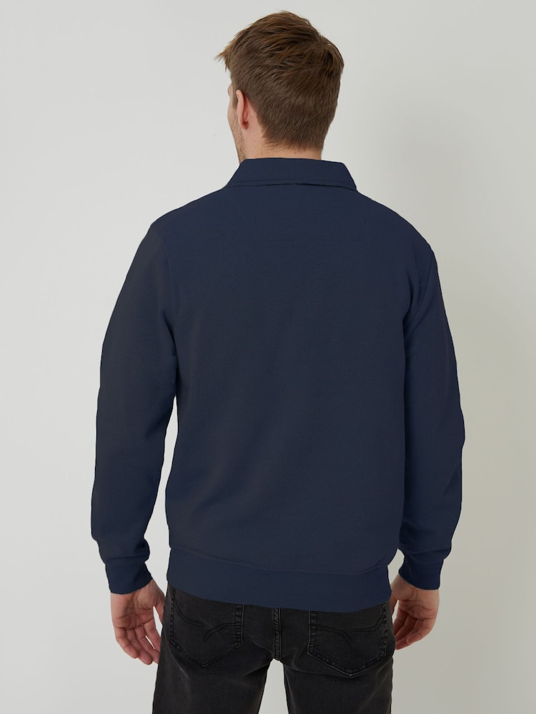 Threadbare Navy Quarter Zip Collared Sweatshirt - Image 2 of 4