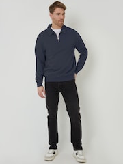 Threadbare Navy Quarter Zip Collared Sweatshirt - Image 3 of 4