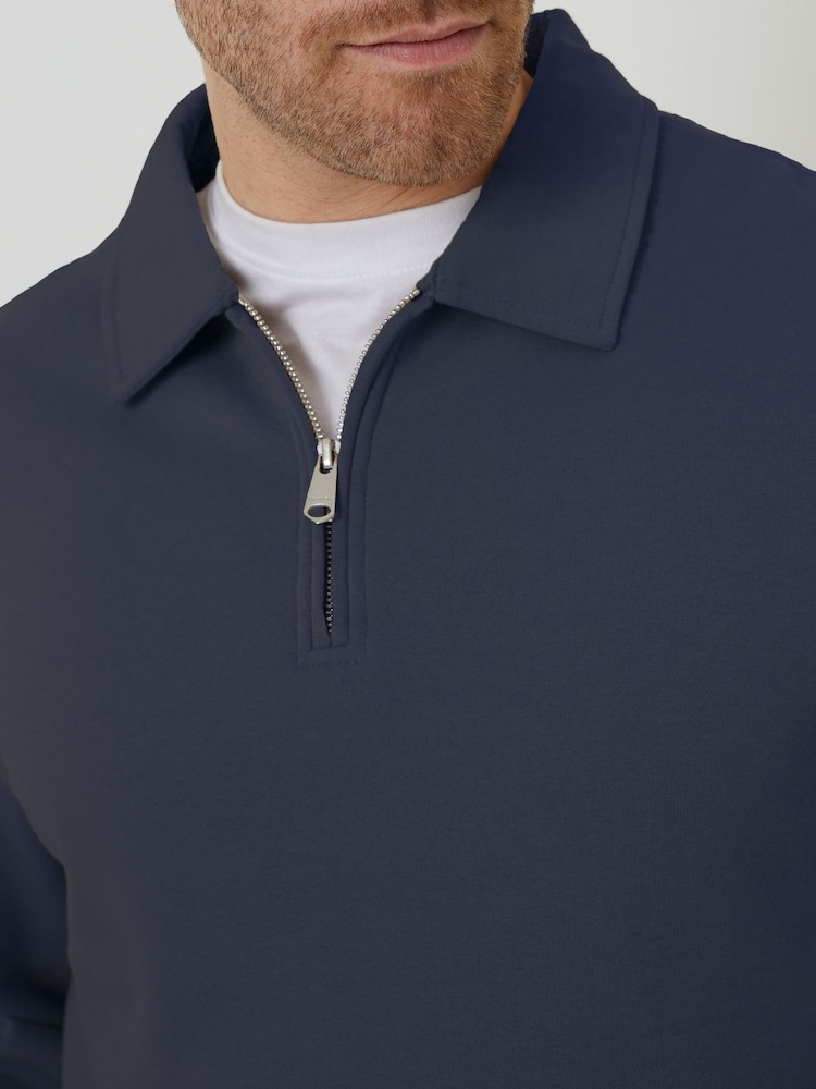 Threadbare Navy Quarter Zip Collared Sweatshirt - Image 4 of 4