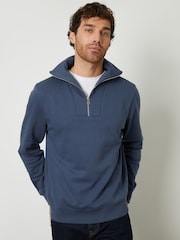 Threadbare Denim Blue Quarter Zip Funnel Neck Sweatshirt - Image 1 of 4