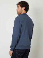 Threadbare Denim Blue Quarter Zip Funnel Neck Sweatshirt - Image 2 of 4