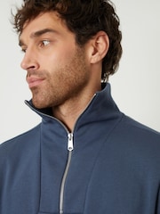 Threadbare Denim Blue Quarter Zip Funnel Neck Sweatshirt - Image 4 of 4