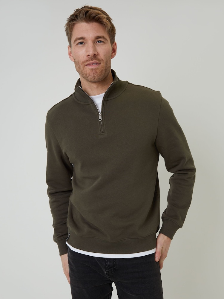 Хакі - Threadbare Mock футболки Quarter Zip світшот - Image 1 of 4
