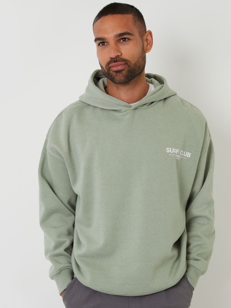 Threadbare Green Graphic Print Relaxed Fit Pullover Hoodie - Image 1 of 4 Threadbare Green Graphic Print Relaxed Fit Pullover Hoodie - Image 1 of 4