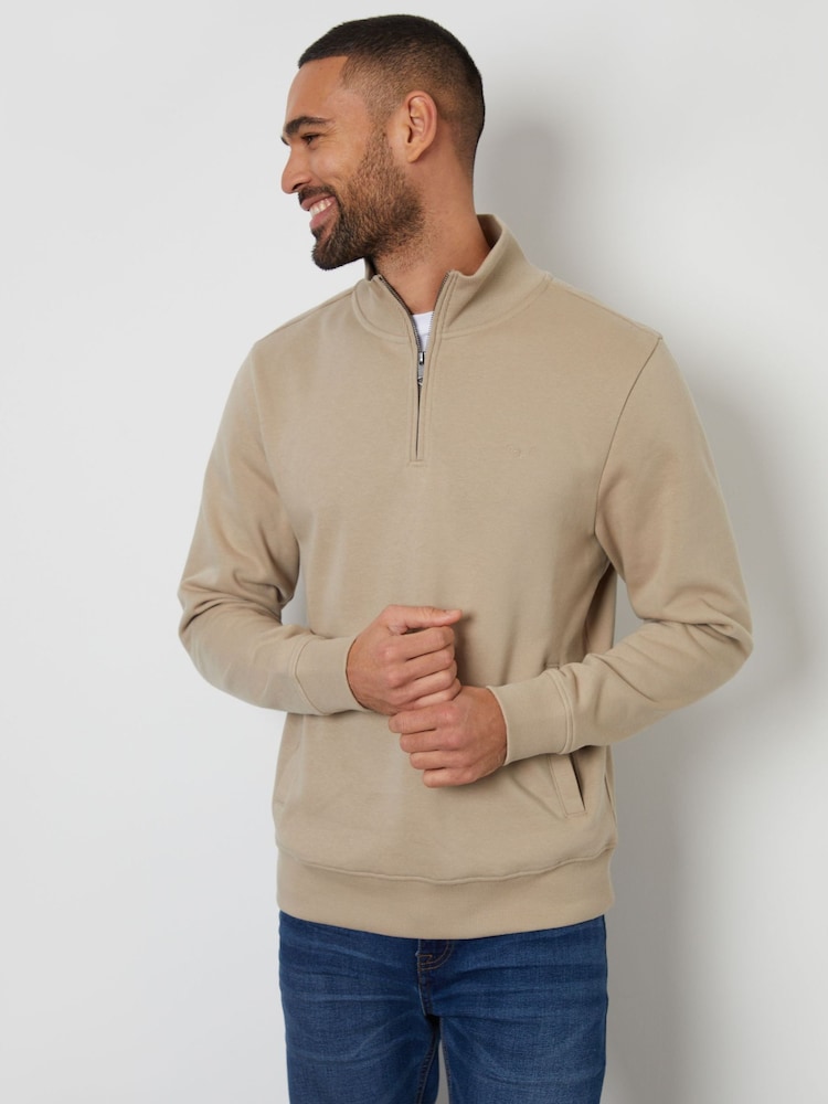 Threadbare Natural Quarter Zip Neck Sweatshirt - Image 1 of 4