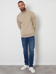 Threadbare Natural Quarter Zip Neck Sweatshirt - Image 3 of 4