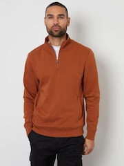 Threadbare Rust Quarter Zip Neck Sweatshirt - Image 1 of 4