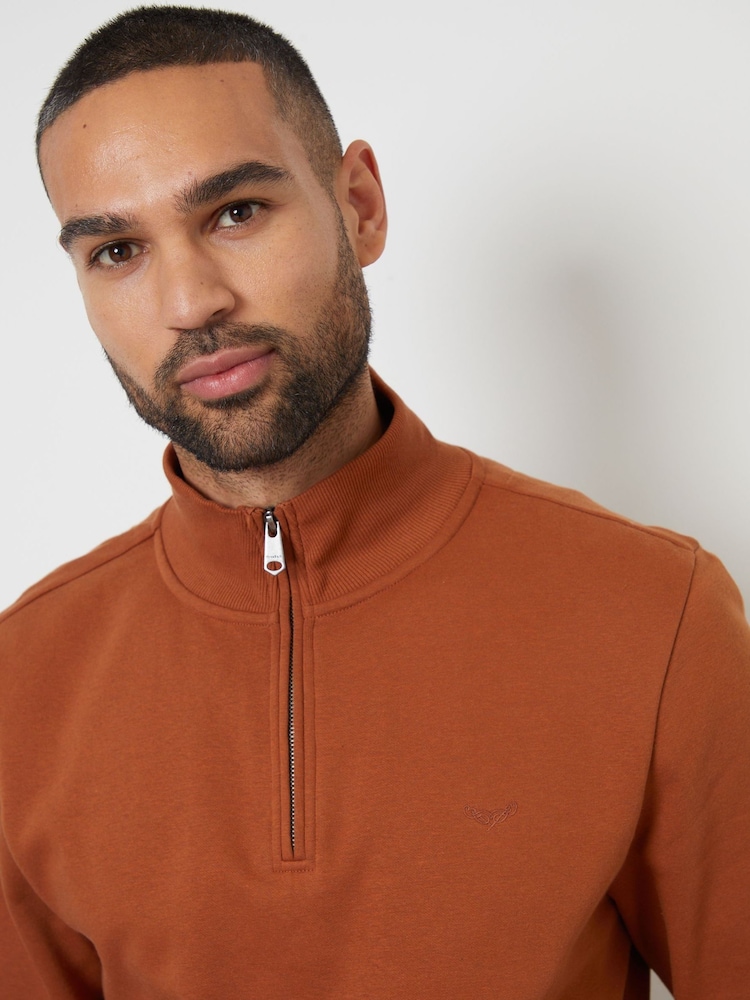 Threadbare Rust Quarter Zip Neck Sweatshirt - Image 4 of 4