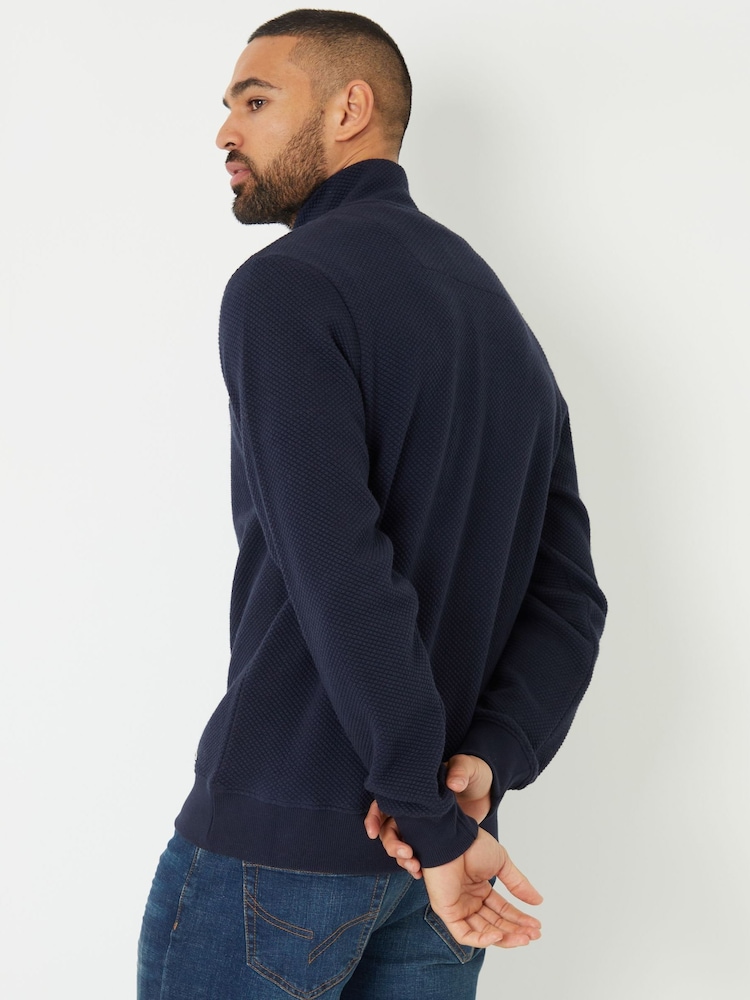 Threadbare Blue Textured Quarter Zip Sweatshirt - Image 2 of 4