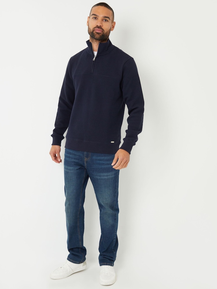 Threadbare Blue Textured Quarter Zip Sweatshirt - Image 3 of 4