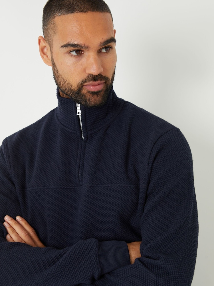 Threadbare Blue Textured Quarter Zip Sweatshirt - Image 4 of 4