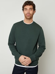 Threadbare Forest Green Mock Crew Neck Sweatshirt - Image 1 of 4