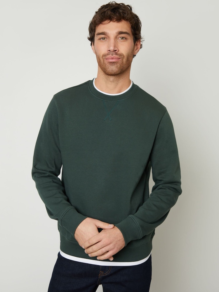 Threadbare Forest Green Mock Crew Neck Sweatshirt - Image 1 of 4