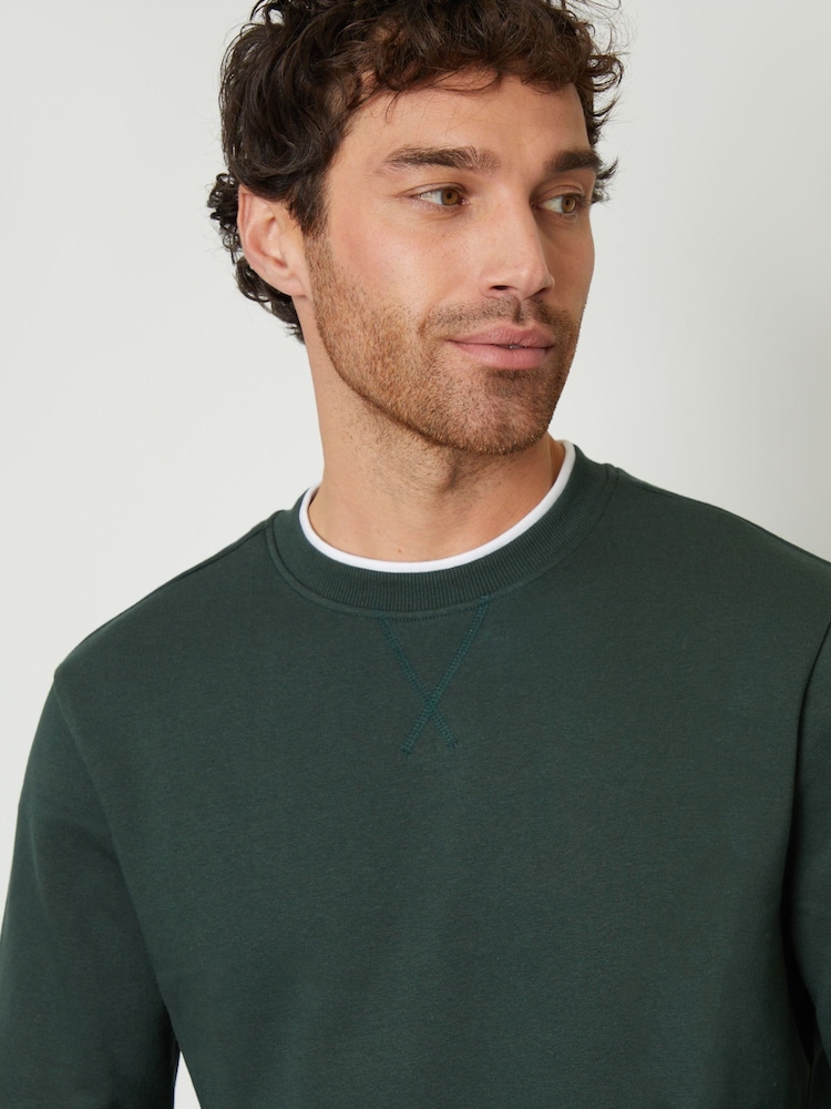 Threadbare Forest Green Mock Crew Neck Sweatshirt - Image 4 of 4