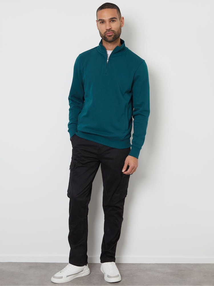 Donker blauwgroen - Threadbare Quarter Zip Neck Sweatshirt - Image 3 of 4