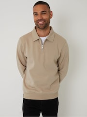 Threadbare Natural Quarter Zip Collared Sweatshirt - Image 1 of 4