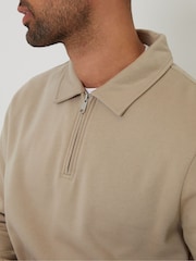 Threadbare Natural Quarter Zip Collared Sweatshirt - Image 4 of 4
