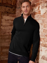 Threadbare Black Mock T-Shirt Quarter Zip Sweatshirt - Image 1 of 4