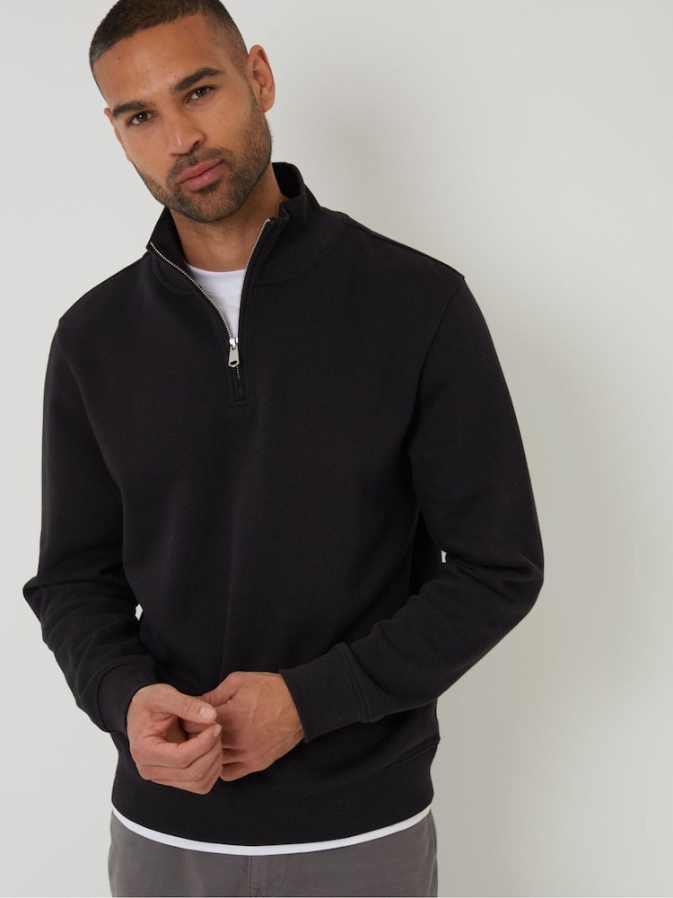 Threadbare Black Mock T-Shirt Quarter Zip Sweatshirt - Image 1 of 4