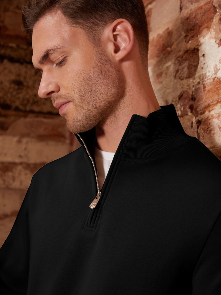 Svart - Threadbare Mock T-Shirt Quarter Zip Sweatshirt - Bild 3 av 3