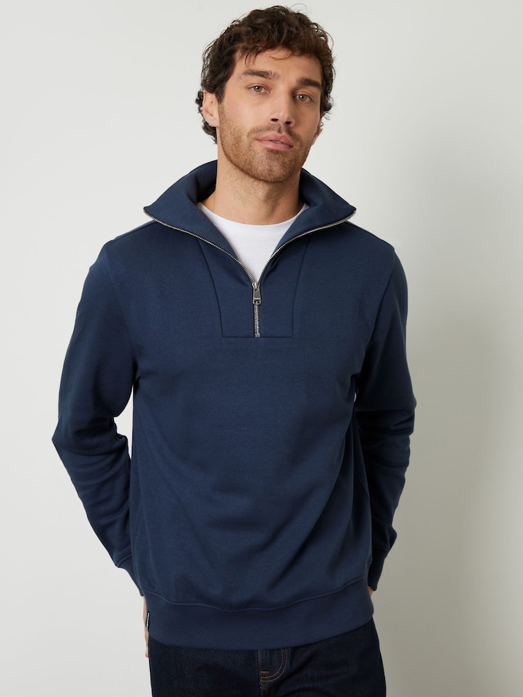 Mornarica - Threadbare Quarter Zip širok visoki ovratnik; s širokim visokim ovratnikom zgornjim del trenirke; majica za trening - Slika 1 iz 4 Mornarica - Threadbare Quarter Zip širok visoki ovratnik; s širokim visokim ovratnikom zgornjim del trenirke; majica za trening - Slika 1 iz 4