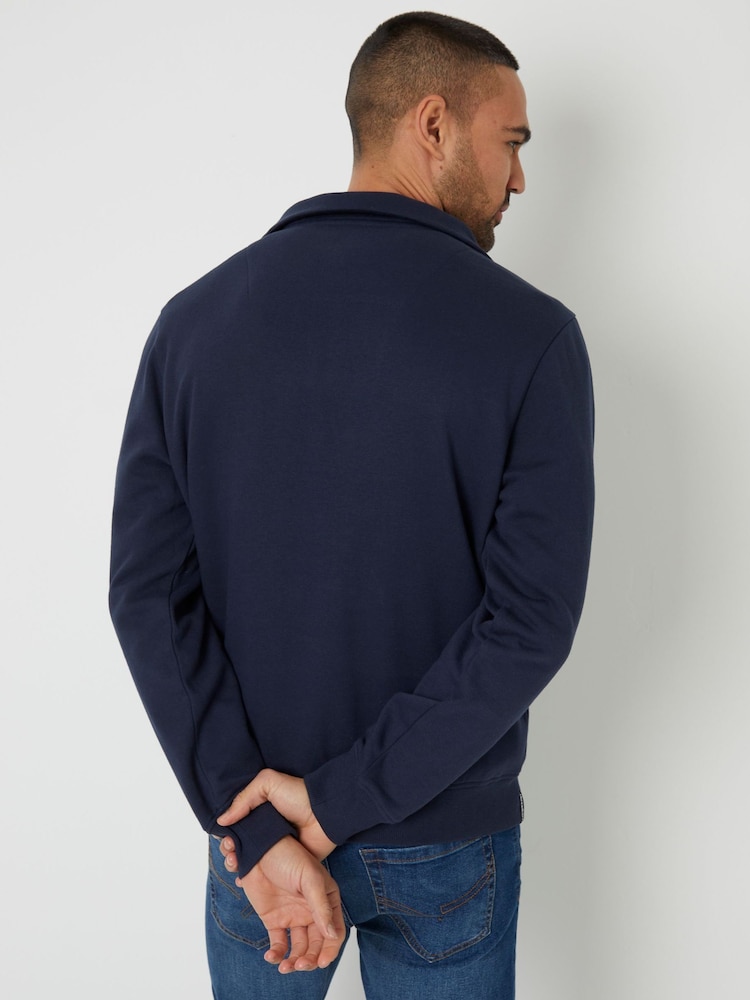 Threadbare Navy Quarter Zip Funnel Neck Sweatshirt - Image 2 of 4