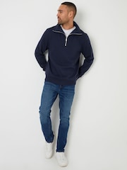 Threadbare Navy Quarter Zip Funnel Neck Sweatshirt - Image 4 of 4