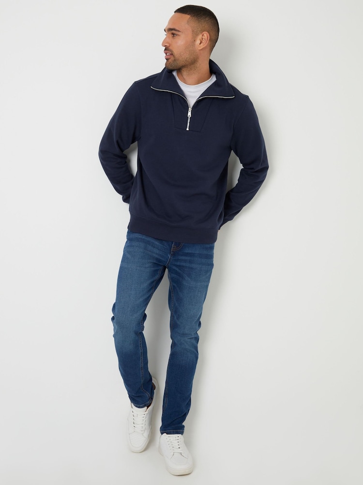 Threadbare Navy Quarter Zip Funnel Neck Sweatshirt - Image 4 of 4