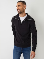 Threadbare Black Quarter Zip Funnel Neck Sweatshirt - Image 1 of 4