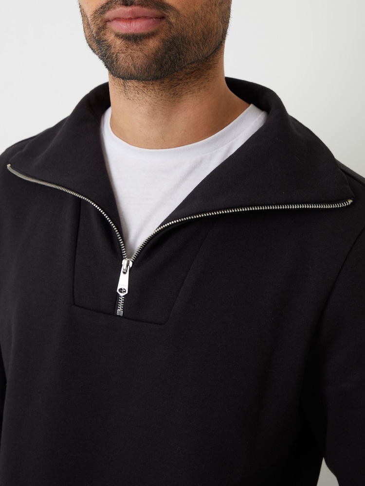 Threadbare Black Quarter Zip Funnel Neck Sweatshirt - Image 4 of 4