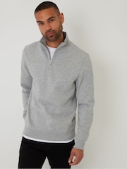 Threadbare Grey Mock T-Shirt Quarter Zip Sweatshirt - Image 1 of 4