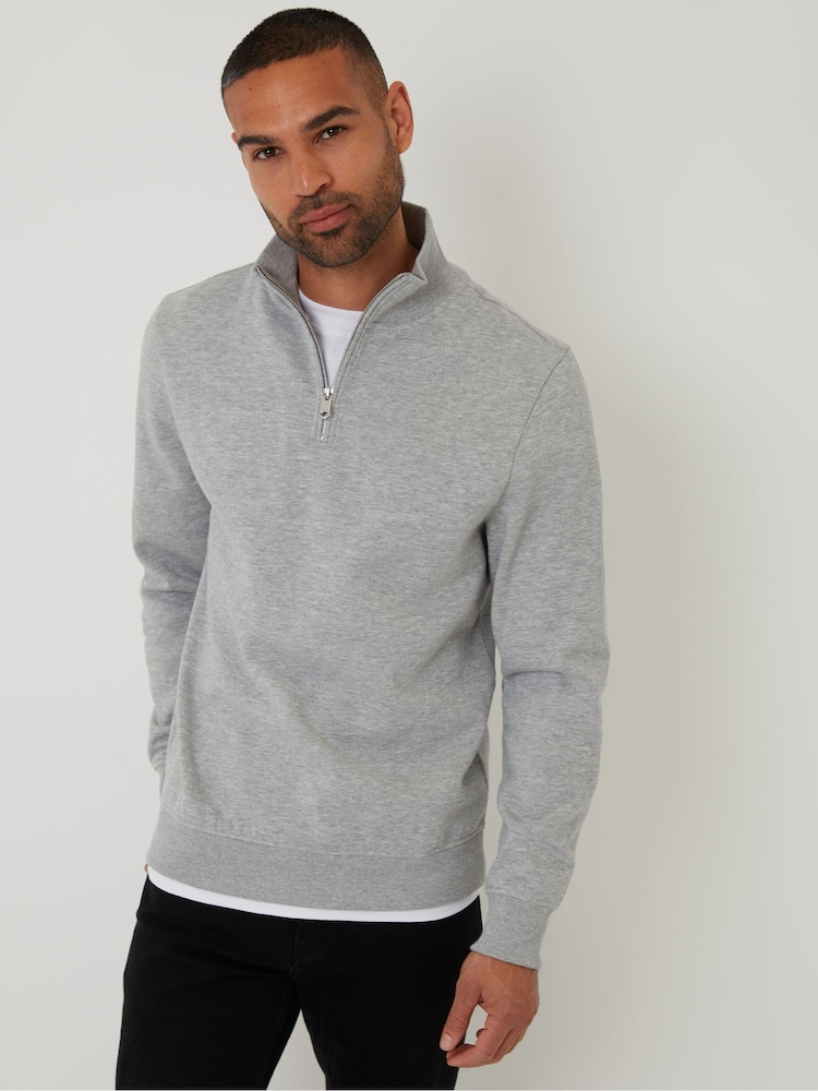 Threadbare Grey Mock T-Shirt Quarter Zip Sweatshirt - Image 1 of 4