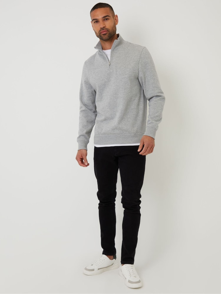 Threadbare Grey Mock T-Shirt Quarter Zip Sweatshirt - Image 3 of 4