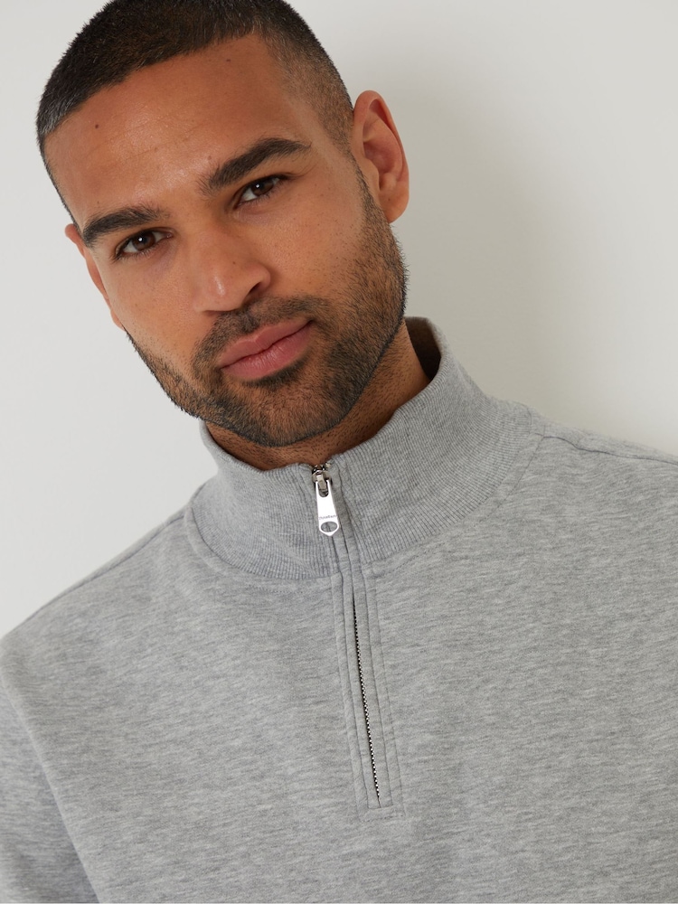 Threadbare Grey Mock T-Shirt Quarter Zip Sweatshirt - Image 4 of 4