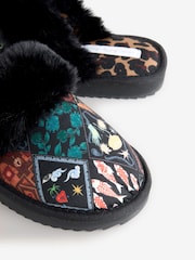 Never Fully Dressed Multi Black Quilted Faux Fur Lined Mule Slippers - Image 5 of 6