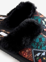 Never Fully Dressed Multi Black Quilted Faux Fur Lined Mule Slippers - Image 6 of 6
