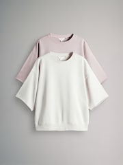The Set Taupe/Cream 2 Pack Short Sleeved Loopback Short Sleeved Sweat Top - Image 2 of 14