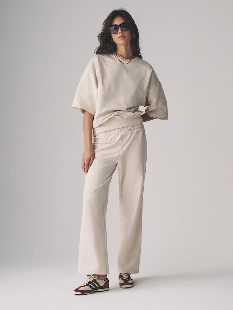 The Set Taupe/Cream 2 Pack Short Sleeve Loopback Sweat Top - Image 3 of 14