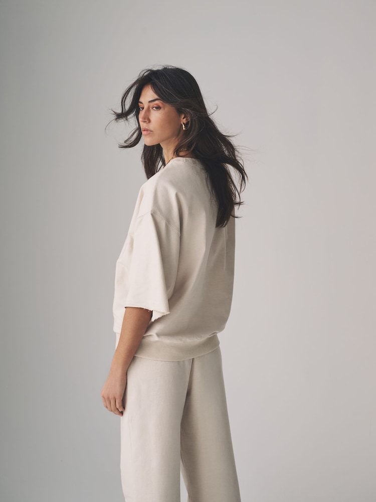 The Set Taupe/Cream 2 Pack Short Sleeve Loopback Sweat Top - Image 9 of 14