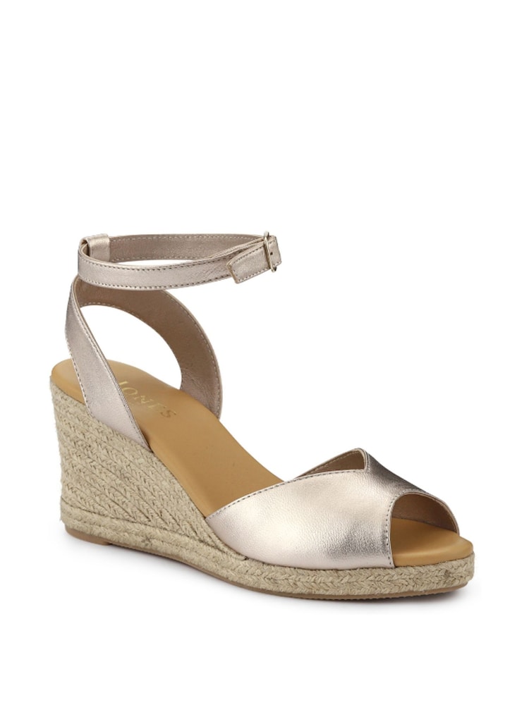 Jones Bootmaker Gold Leather Wedge Heeled Sandals - Image 4 of 7