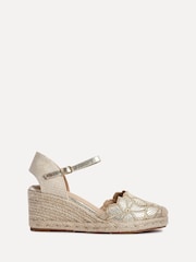 Linzi Gold Florentina Wedge Sandals with Floral Embroidery - Image 3 of 5