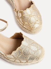 Linzi Gold Florentina Wedge Sandals with Floral Embroidery - Image 5 of 5