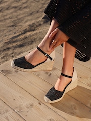 Linzi Black Kayla Closed-Toe Wedges With Cut-Out Detailing - Image 1 of 5