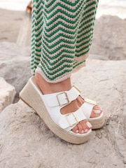 Linzi White Impact Wedge Mules With Buckle Details - Image 1 of 6