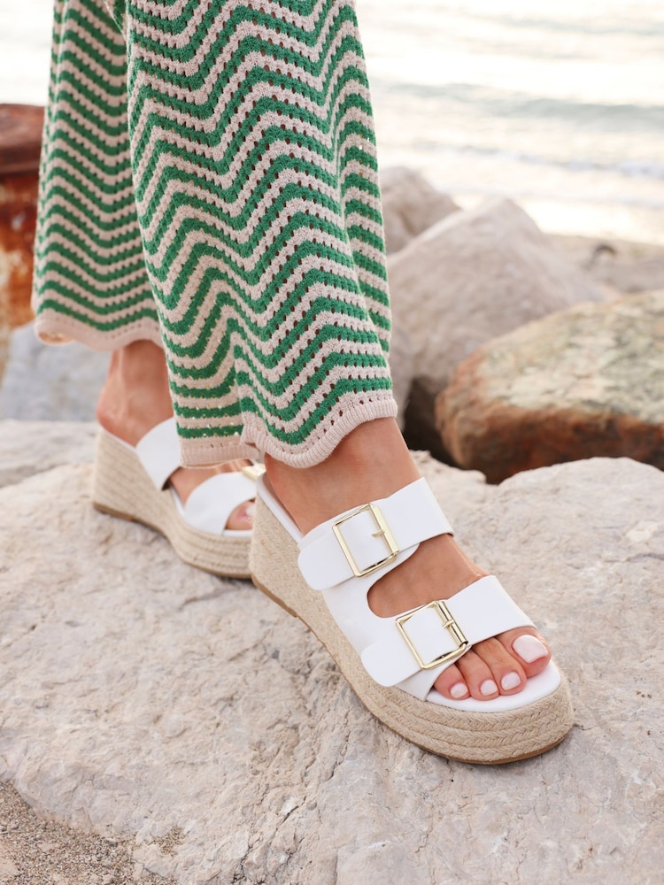 Linzi White Impact Wedge Mules With Buckle Details - Image 2 of 6 Linzi White Impact Wedge Mules With Buckle Details - Image 2 of 6