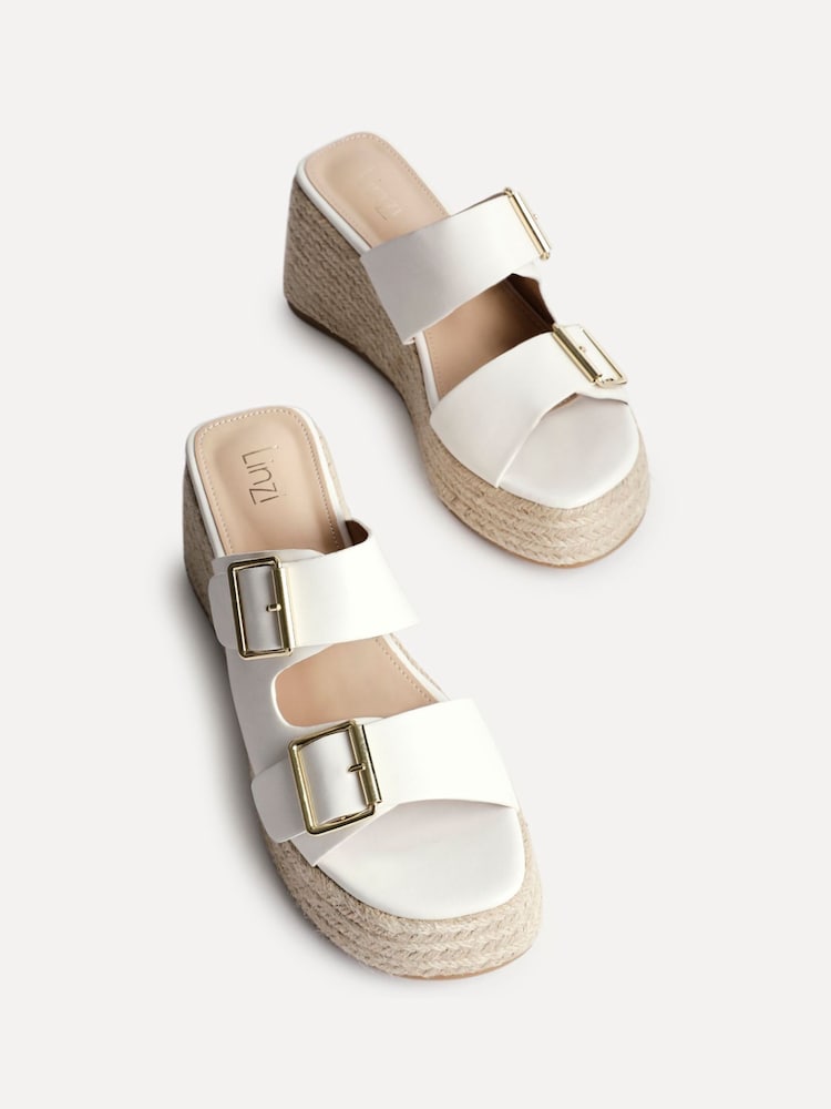 Linzi White Impact Wedge Mules With Buckle Details - Image 6 of 6