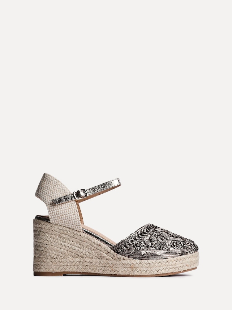 Linzi Silver Mystic Closed-Toe Wedges With Embroidery Detailing - Image 2 of 5 Linzi Silver Mystic Closed-Toe Wedges With Embroidery Detailing - Image 2 of 5